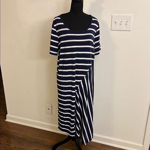 Bundle of 2 Lane Bryant Blue and White & Gray Asymmetrical High-Low Sundresses - Picture 1 of 10